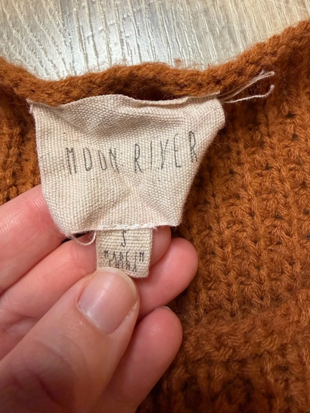 Flawed Anthropologie Moon River Burnt Orange Cropped Sweater Fringe Hem Size S
